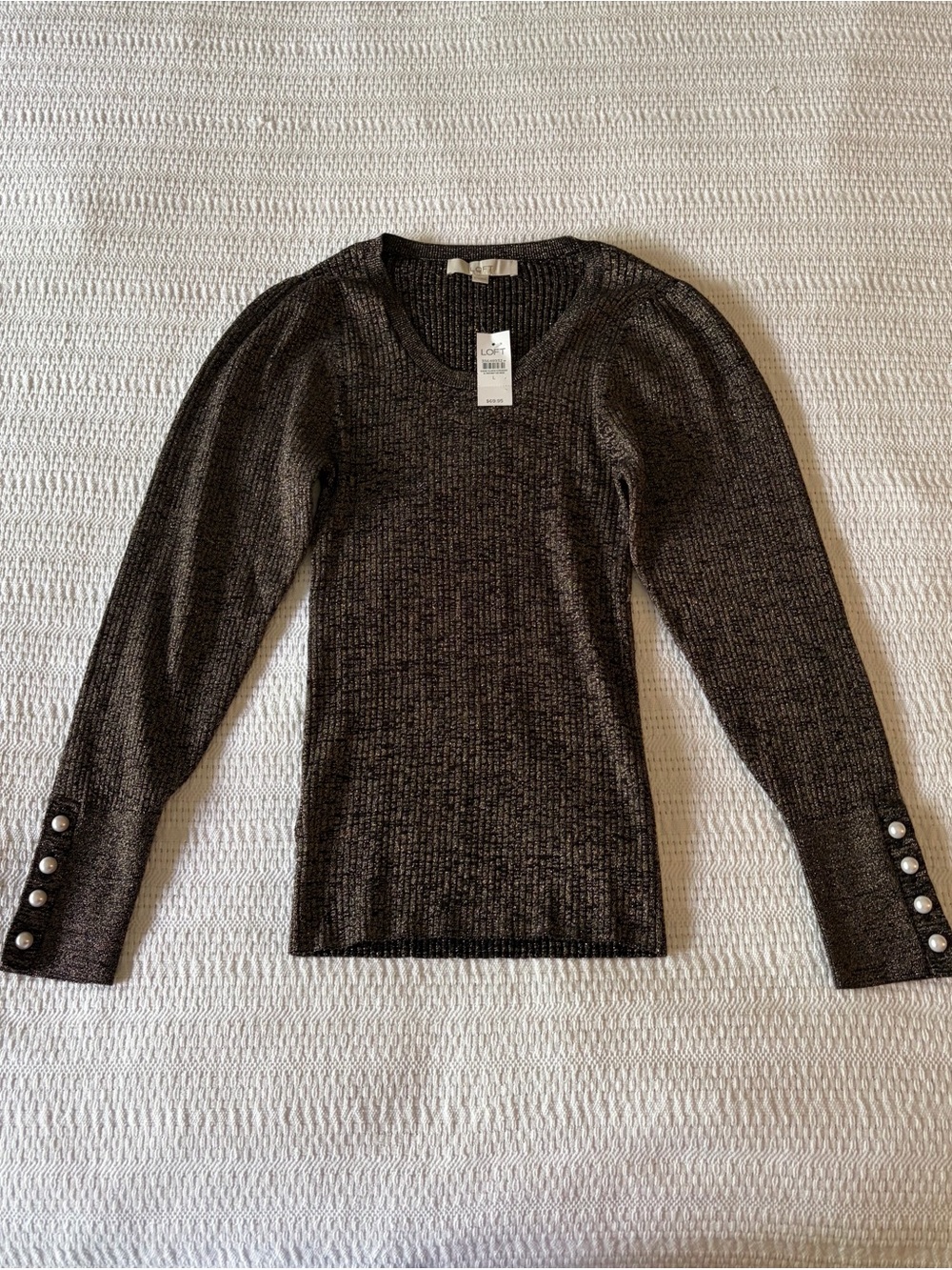 LOFT Metallic Puff Sleeve Knit Top in Charcoal